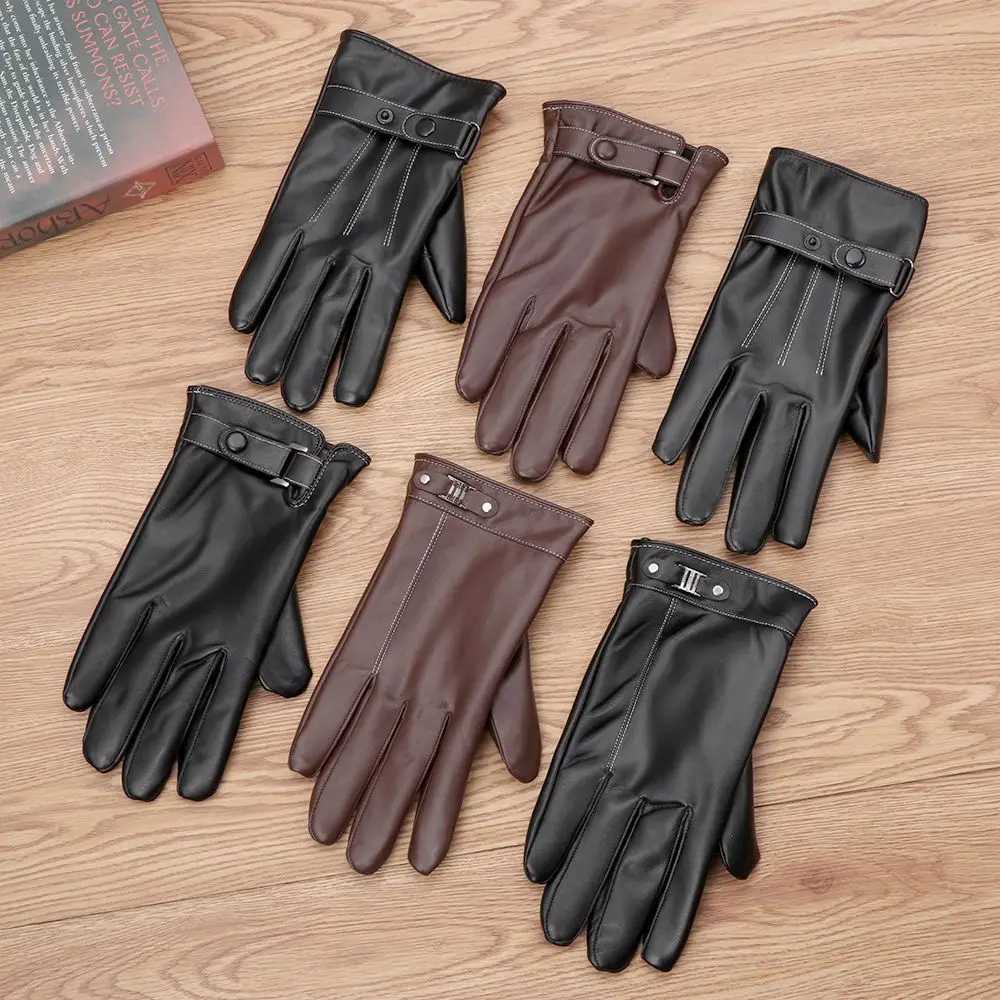 Mens wool hot leather Gs winter warm touch screen windproof and waterproof driving Gs all finger black Gs W241026