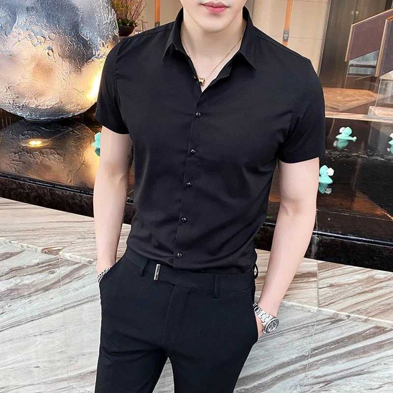 Black mens top mens plain weave shirt and shirt short slip clothing normal collar original cool by social aesthetic designer W241026