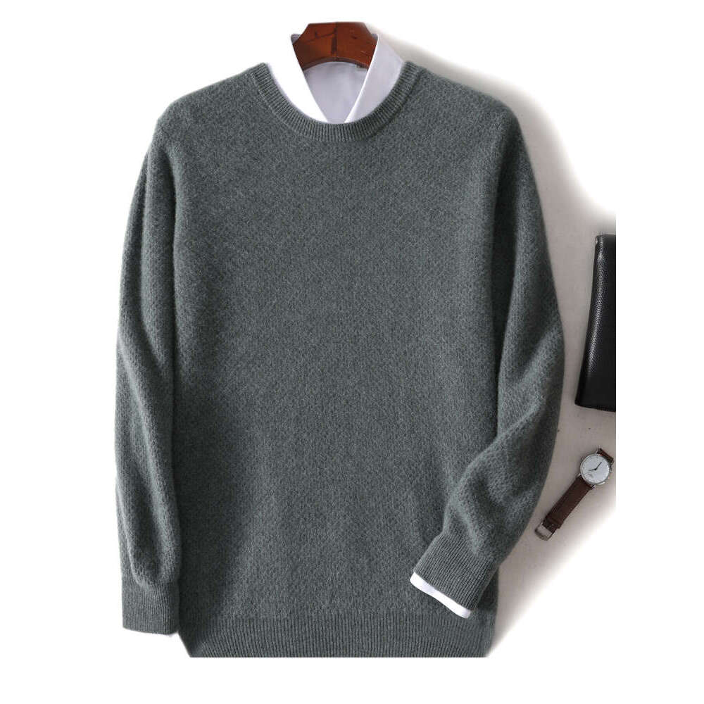 First-E Ready-To-Wear 100% Merino Wool For Men Sweater Autumn Winter Thick New O-Neck Pullovers Loose Knit Shirt Casual Tops