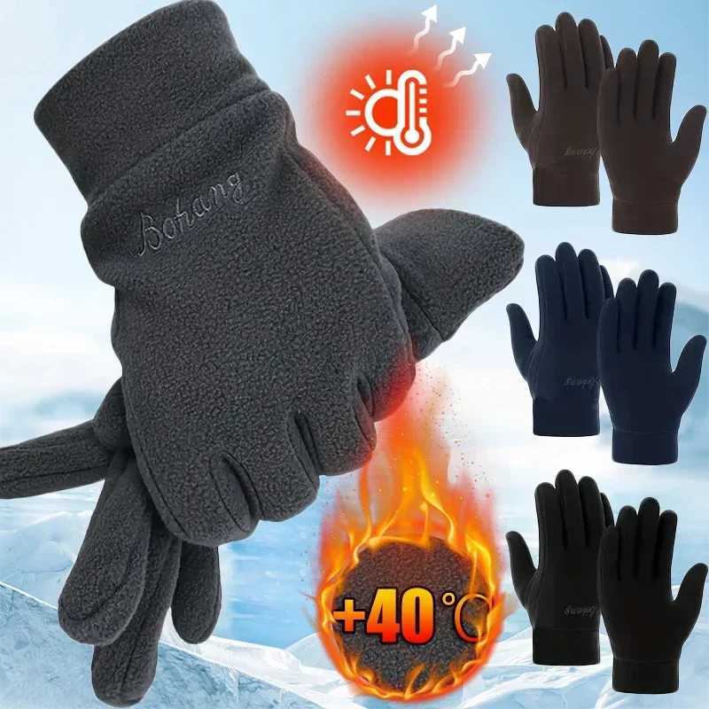 Mens Thick Wool Gs Winter Warmth Full Finger Gs Outdoor Windproof Running Bicycle Gloves W241026
