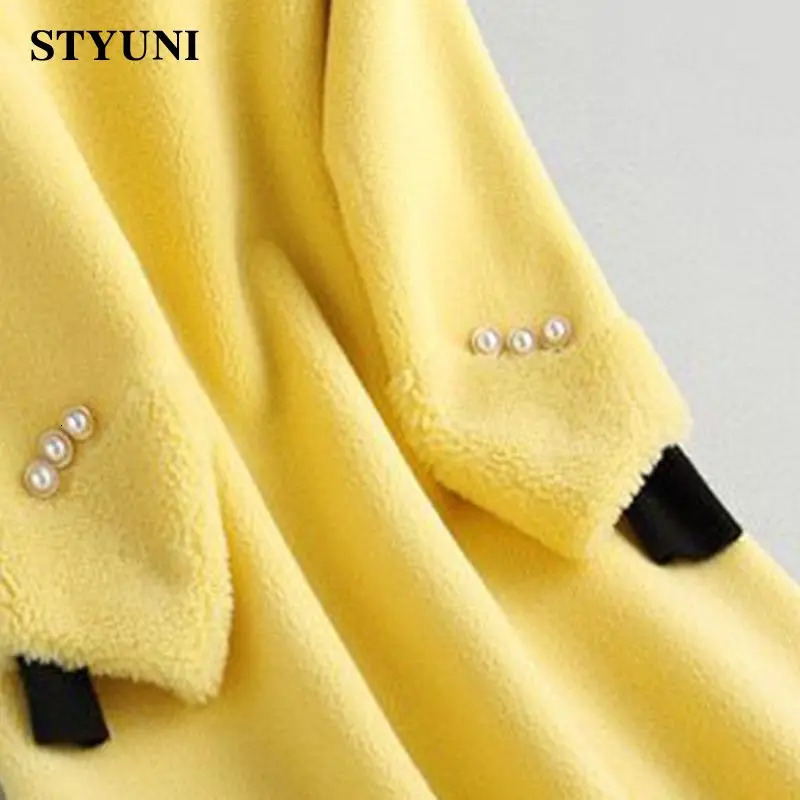 Yellow Solid Thick Woolen Long Sleeve High Waist With Belt Buttons Jacket Wool Blends Korean Fashion Coat Winter 2023 241025