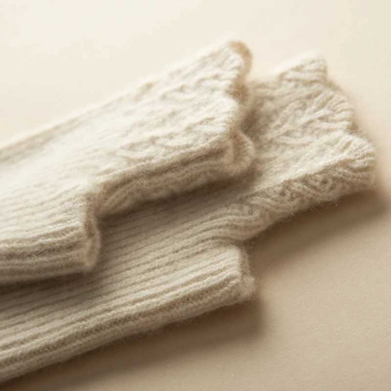 Womens Winter Fashion Pure Cashmere Half Finger Gs Womens Winter Knitted Gloves Warm Solid Knitted Wrist Gs W241026