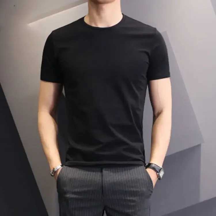 Mens solid color white short sleeved T-shirt summer Korean version slim trend mens waist half sleeved T-shirt W241026