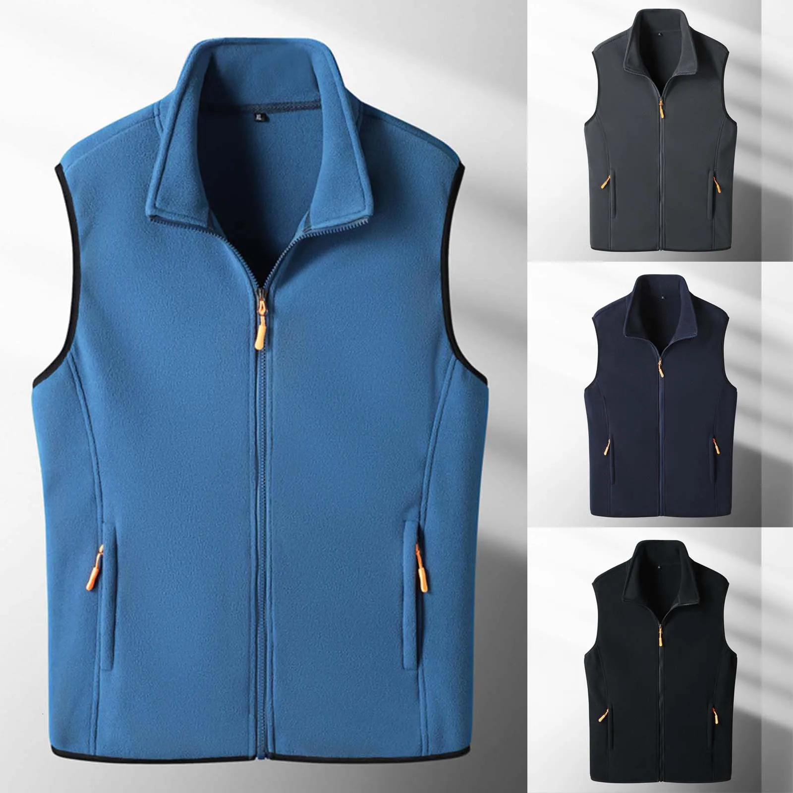 2024 Fishing Hiking Couple Warm Vest Coat Male Solid Color Stand Collar Polar Fleece Autumn Men Casual Jacket 241025