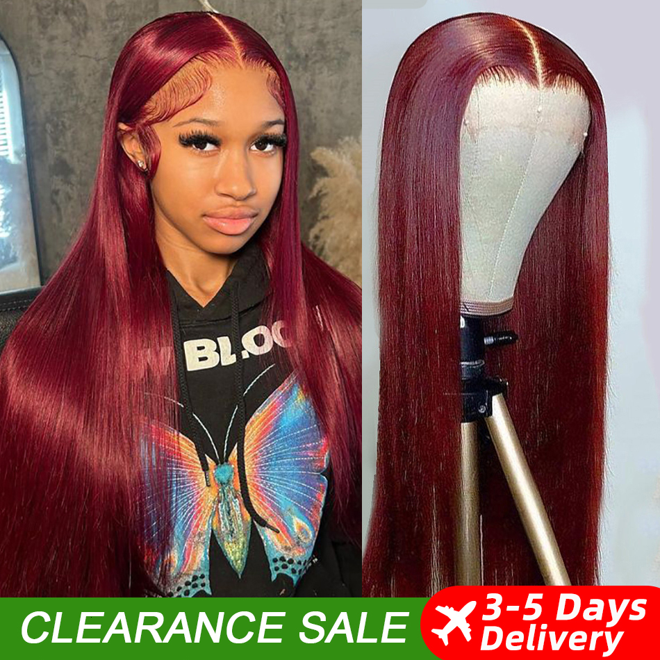 Peruvian Straight HD Front Wig 99J Bury Pre-Plucked 13x4 Colored Lace Frontal Human Hair Wigs