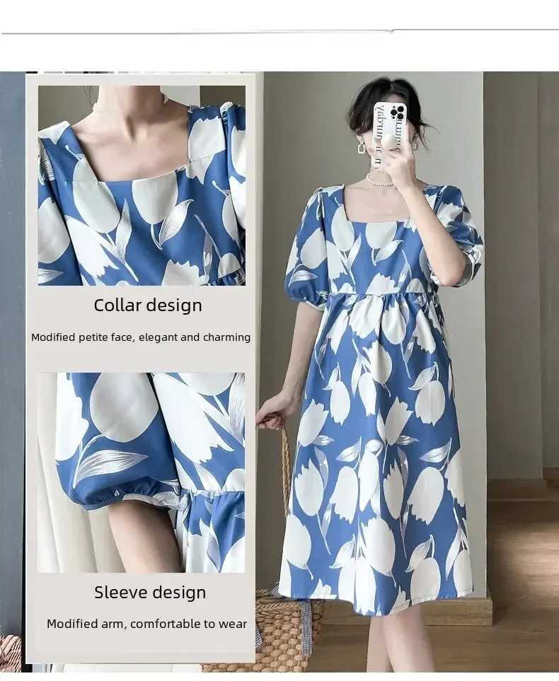 Fashion maternity dress Summer sleeve square neckline printed loose dress Summer Internet celebrity maternity dress W241026