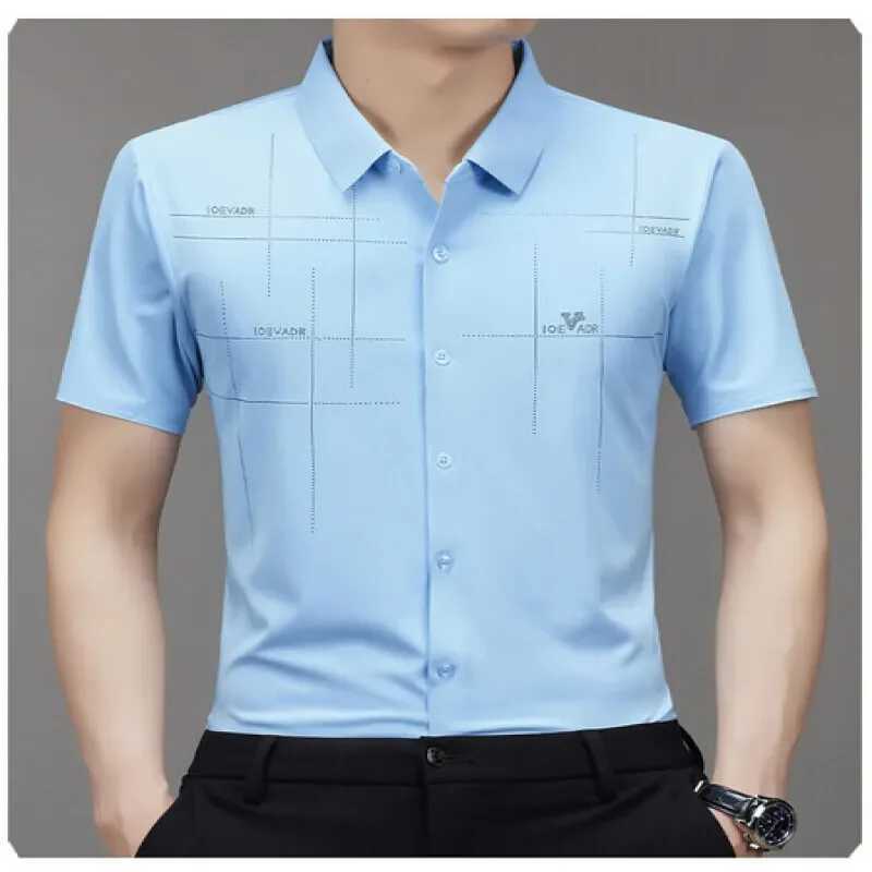 Mens Ice Silk Business Shirt Sleve Anti Wrinkle Free Seamless Shirt High Elasticity Comfortable Mens Clothing Gift W241026