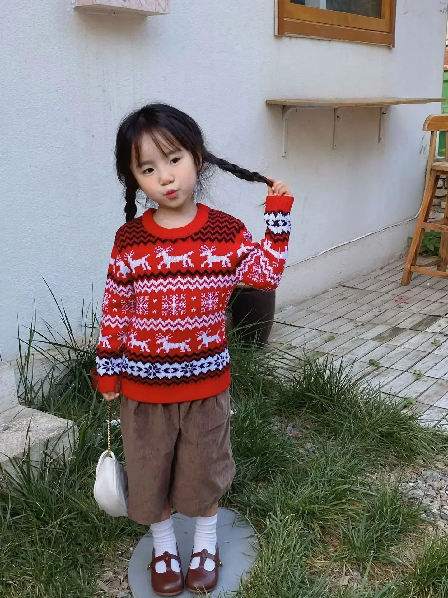 2024 Christma Men Kids Matching Outfits Knit Sweater Jacquard Jumper Long Sleeve Pullover Female Warm Thick Top Xmas Look 241025