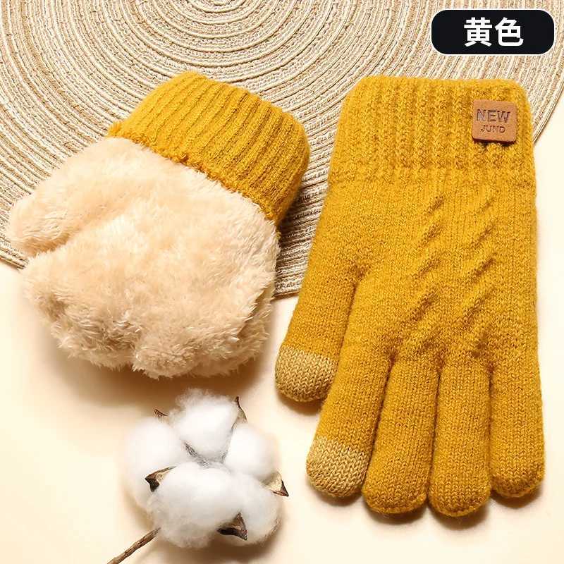 Womens Winter Thick Double layer Knitted Gs Wholesale Plus Velvet Cold proof Warm Solid Color Touchscreen Gs W241026