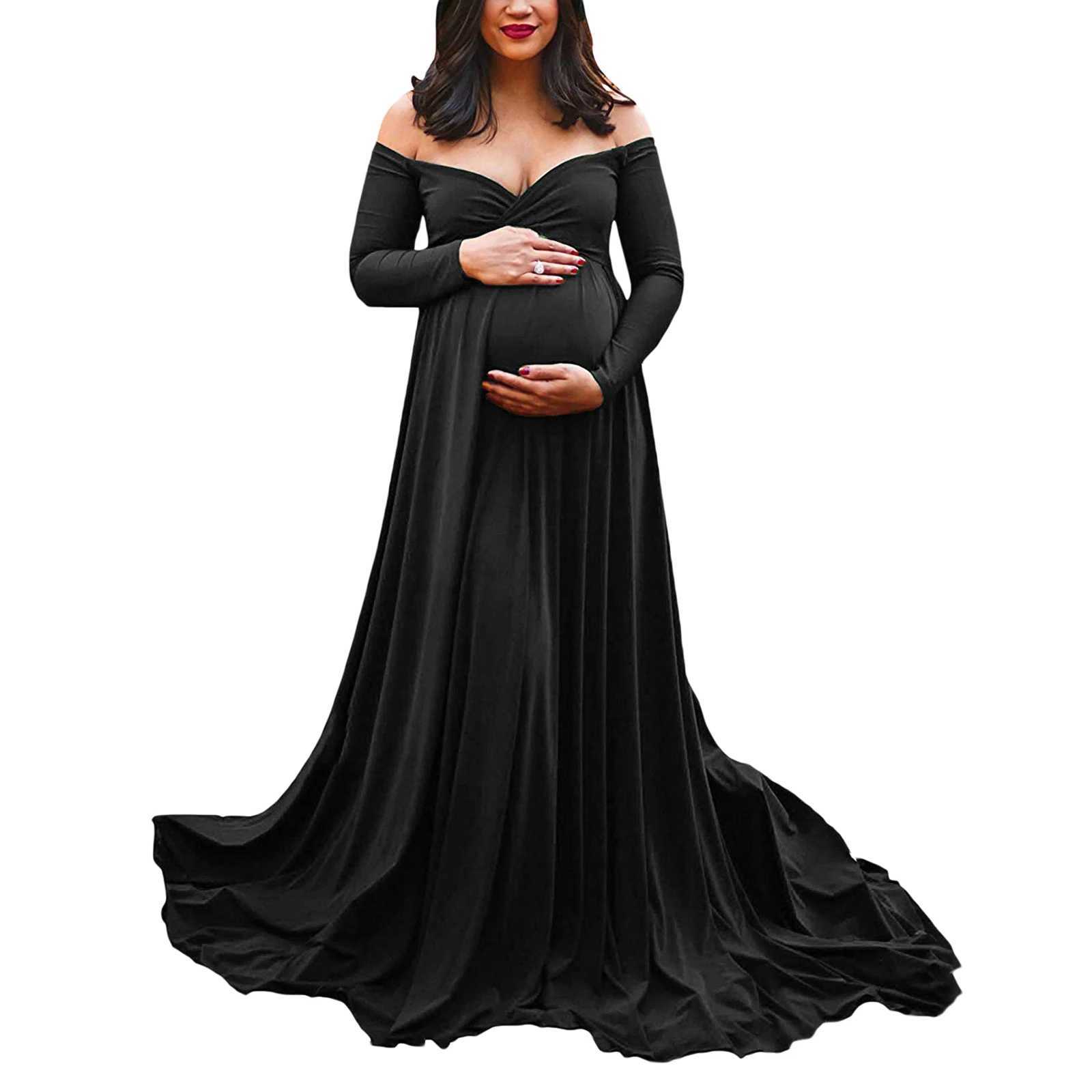 Photo shoot Pregnant womens clothing summer shoulder long sleeved pregnant womens dress W241026