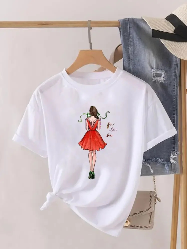 Graphic Tshirt Lady Year Short Sleeve Print Fashion Women Shirt Tee Top Paw Dog Cat Trend Cute Christmas Clothing Clothes 241025