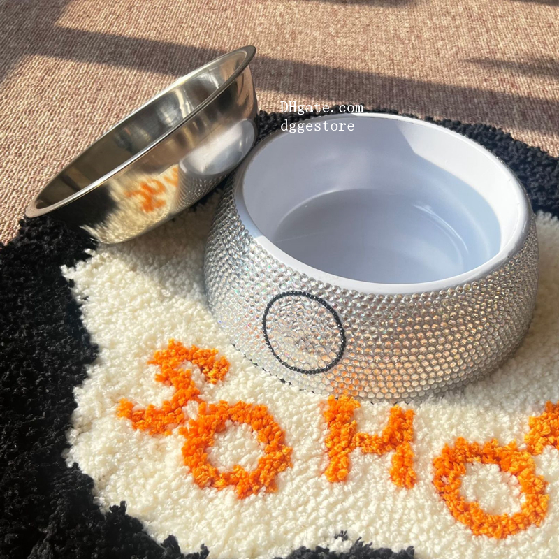 Designer Pet Bowl, Sparkling Rhinestones on Stainless Steel, Non-Slip Base, for Food, Water, Treats, Sier, Small,J20 Free shipping