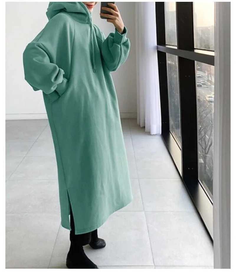 Womens long sleeved sweater autumn loose casual womens warm wool hooded zipper top W241026