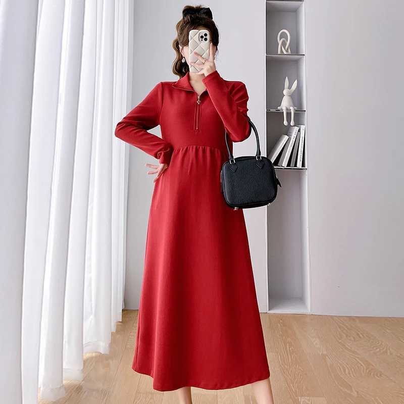 8155# 2023 Autumn Retro Maternity Long Dress Elegant A-line Ultra Thin Maternity Casual Maternity Clothing W241026