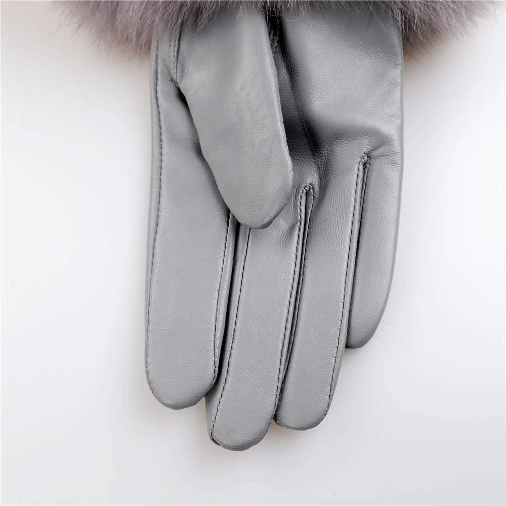Sheepskin natural fur decoration G womens genuine leather wrist warmth G winter warmth fashion gloves wool lining W241026