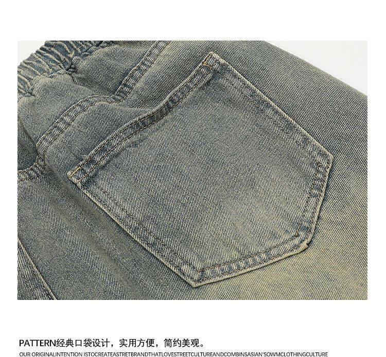 shanshi men shorts American washed distressed patchwork denim shorts for men and women loose straight leg five quarter pants