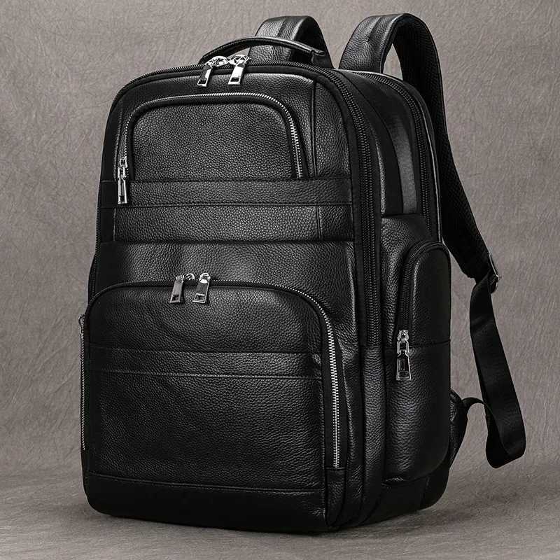 Double Layer Leather backpack For Men Large Capacity Travel Bag Business Computer Bag with USB Charging Laptop BackpacksXJ241026