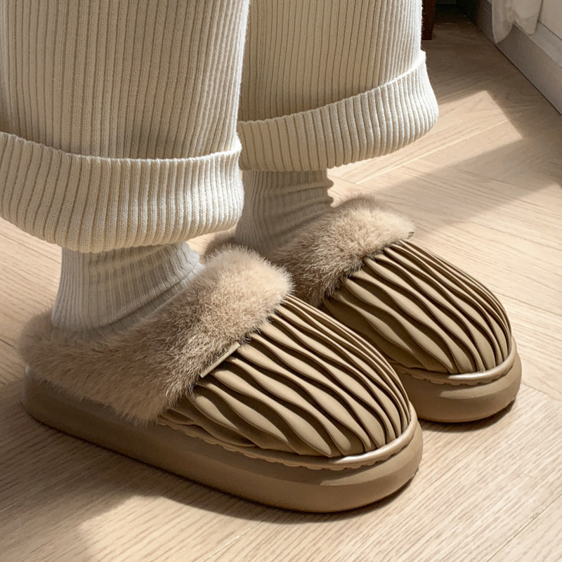 Cozy 2024 Women's Cotton Slippers: Veet-ed, Warm, Height Boosting, PU Leather, for Indoor Winter Wear b8d6