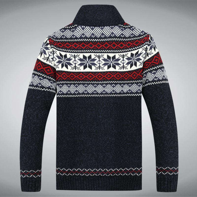 Men Winter Thicken Fleece Cardigan Cotton Knitted Jacquard White Men's Sweater Size S -3Xl Knit Coat
