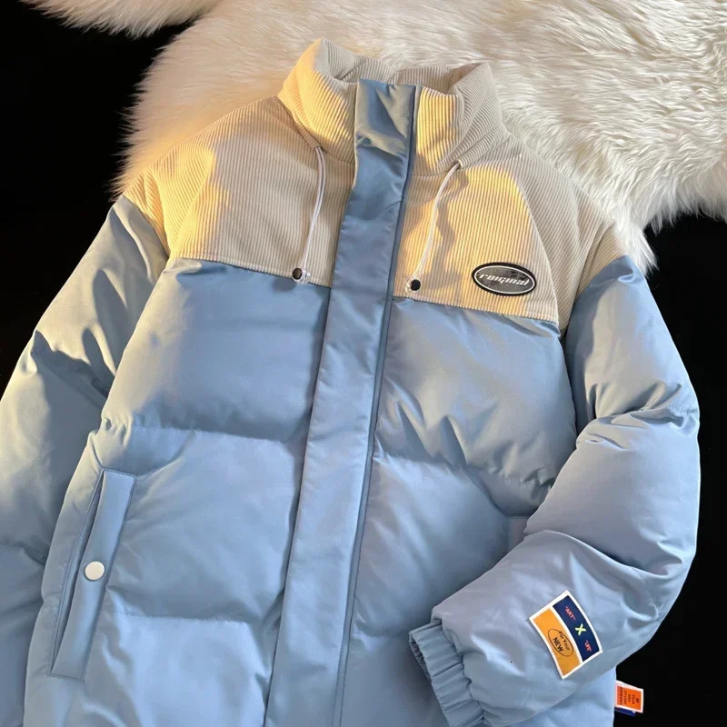 2024 Winter Jacket Mens Harajuku Corduroy Stitching Thickened Warm Parka Japanese Style Street Coldproof Padded Coat Ski 241025