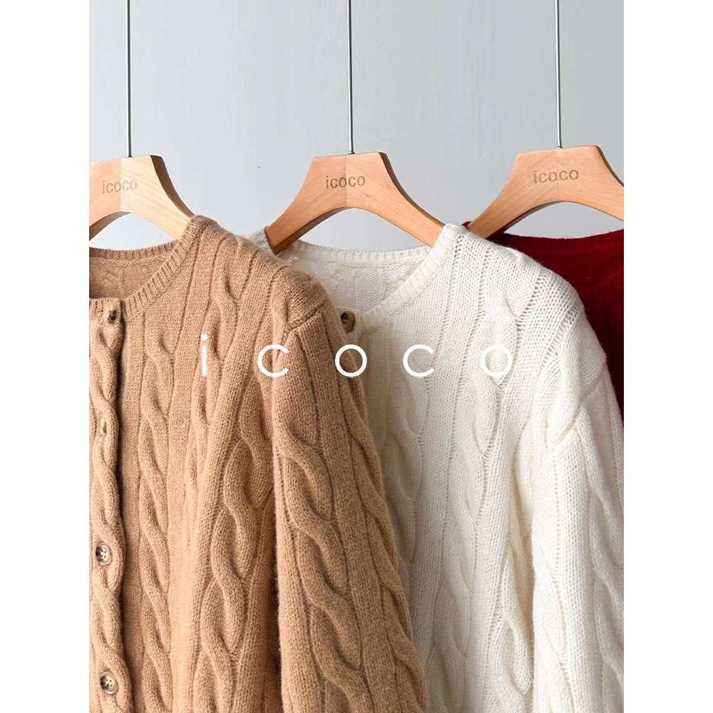Autumn Winter Women Vintage Wool Cashmere Single Breasted Cardigan Coat Elegant Lady All Match Long Sleeve Slim Jacket Sweater