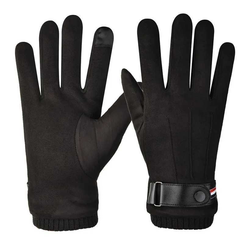 Mens winter G suede warm split military finger Gs outdoor thick driving buckle skiing mens touch screen W241026