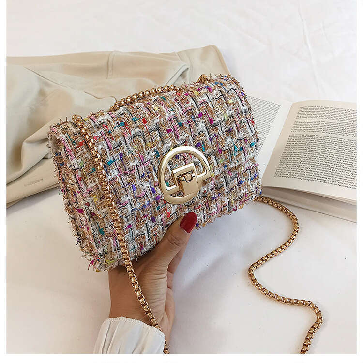 2024 New trendy Korean version fashionable and versatile chain single shoulder crossbody ins super hot woolen women's bag