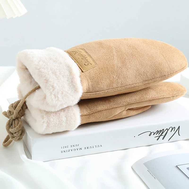 Winter womens warm thick wool velvet suspender Gs cute glass sweet cold protective gloves W241026