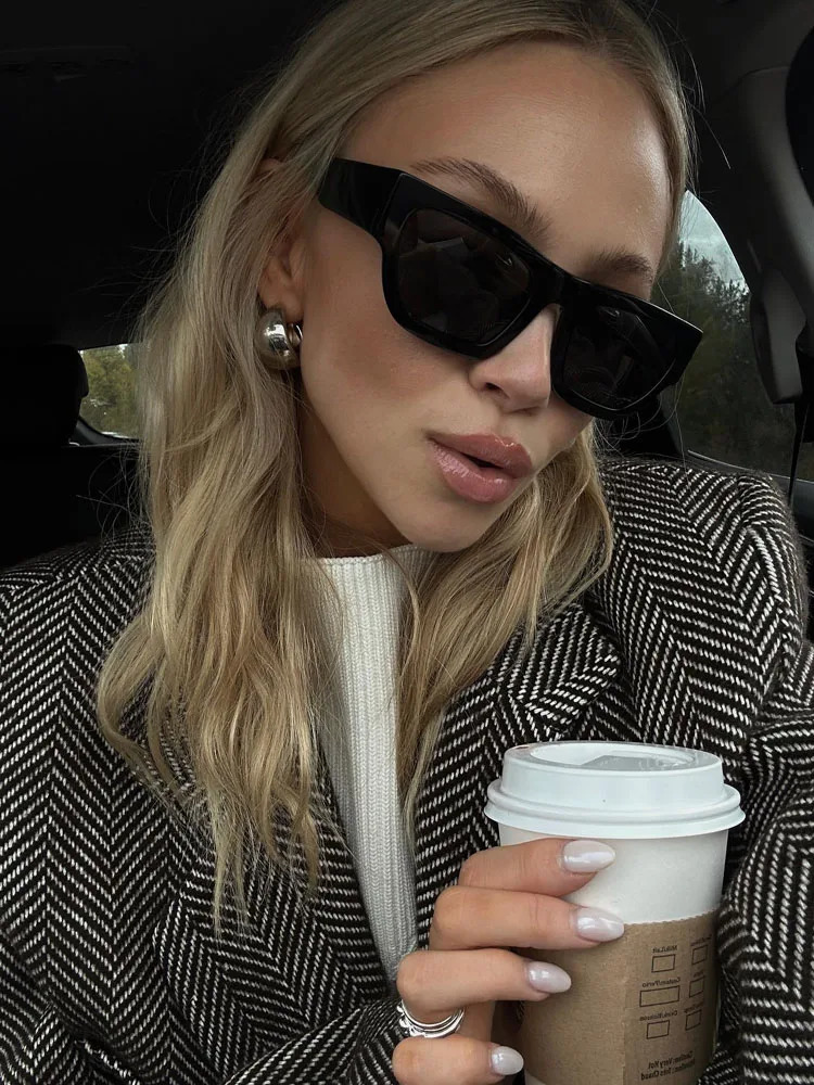 RR2786 Black White Striped Doublebreasted Trench Coat Wool Blend XLong Jackets For Women High Cut Up Back Winter Jacket 241025