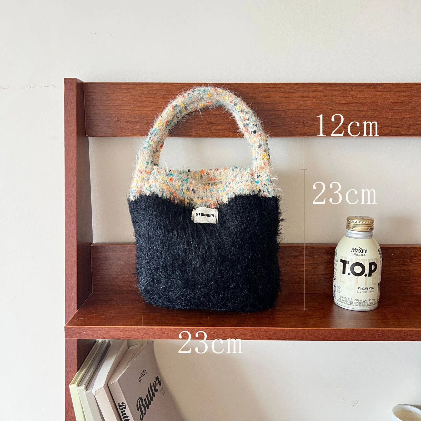 Cute Korean Knitted Handmade Shopping Bag for Women Retro Cotton Knitted Handbag Shopping Bag Large Womens Handbag Crochet Hook Bag 241025