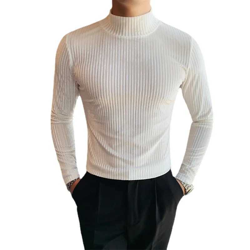New gold velvet T-shirt mens clothing fashion trend mens luxury dance party long sleeved striped floral top W241026