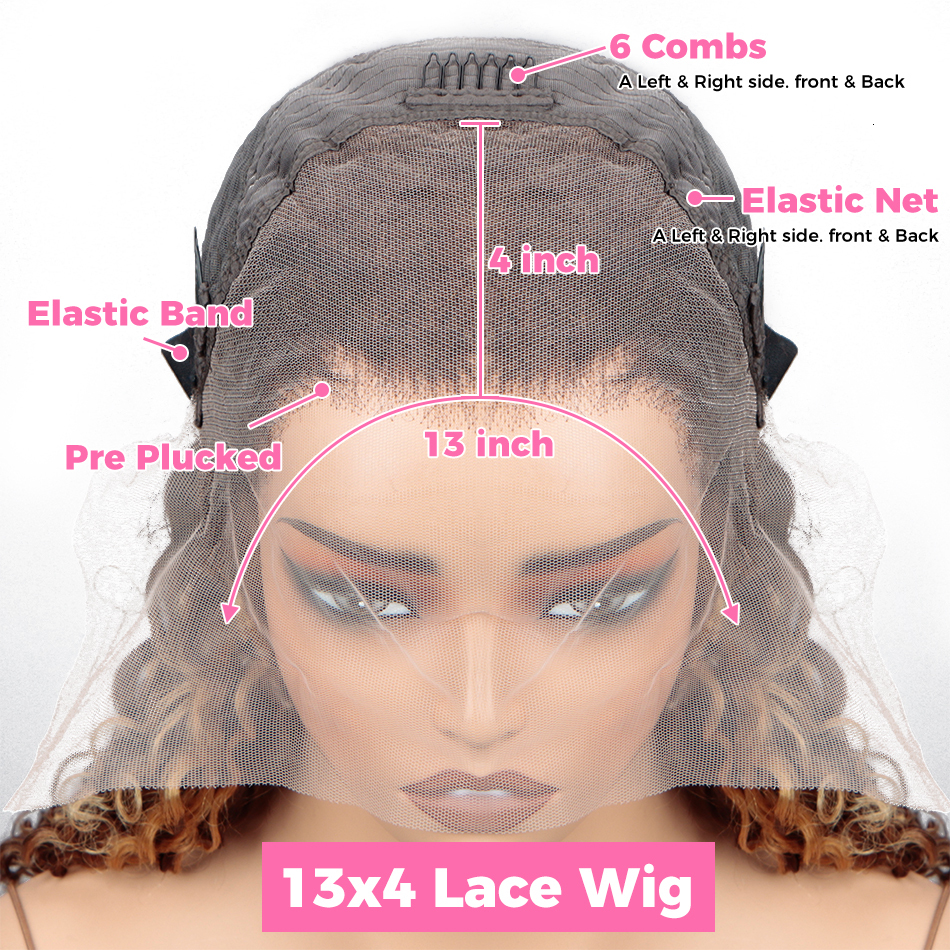30 Inch Highlight Honey Brown Remy Curly Lace Front Human Hair 13x4 Ombre Colored Deep Water Wave Frontal Wigs For W Women