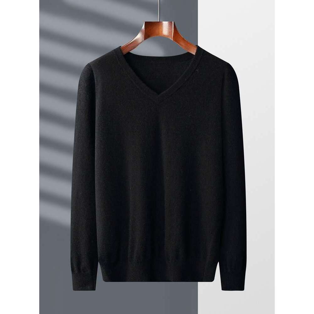 New Fashion Spring And Autumn Sweater For Men 100% Cashmere V-Neck Long Sleeve Pullover Casual Plus Size Tops Warm Knit Shirt