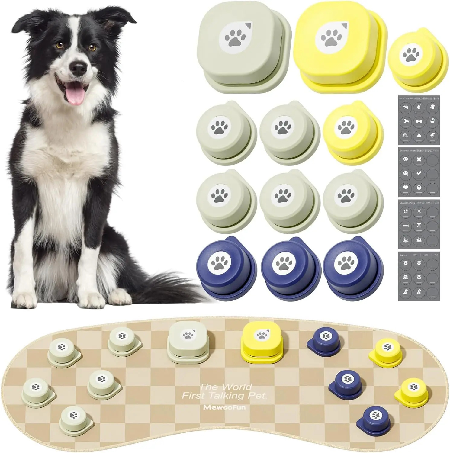 Mewoofun Dog Talking Button Set with Mat Communication Basic Get Started Kit Rechargeable Voice Recording 12 Packs 241025