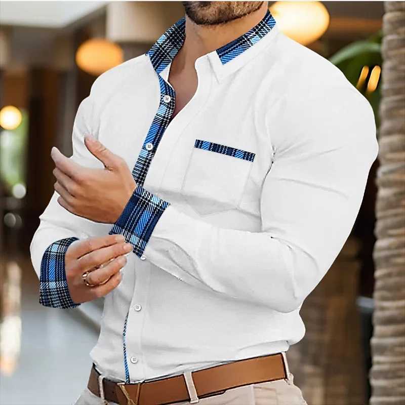 Mens button down casual shirt long sleeved patched work shirt casual comfortable casual and ele clothing W241026