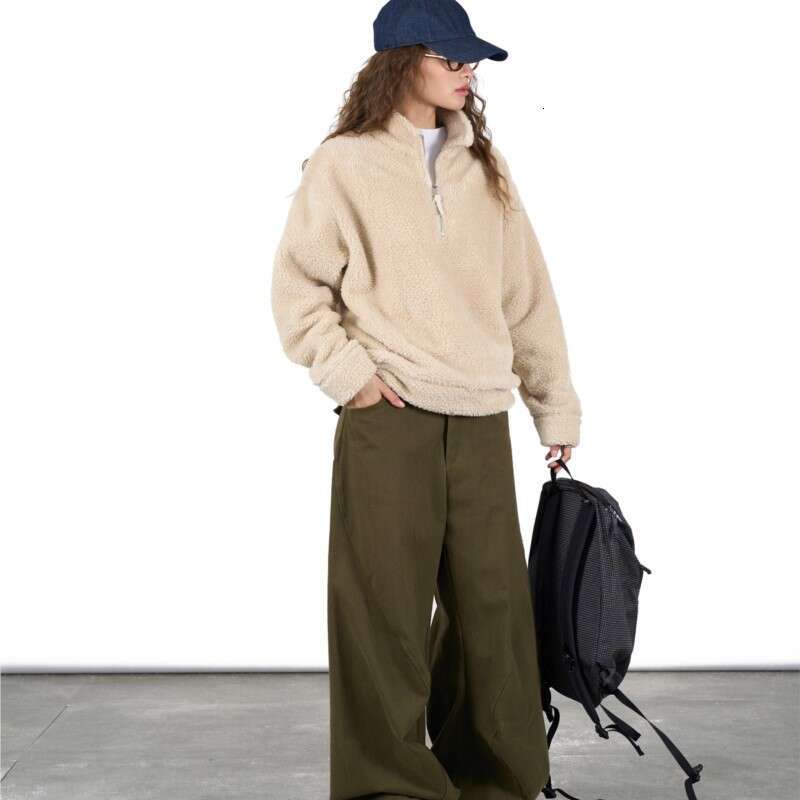 Johnature Autumn Winter Korean Lamb Wool Semi-High Neck Sweatshirt 2024 Casual New Loose Thickened Thermal Women Hoodies