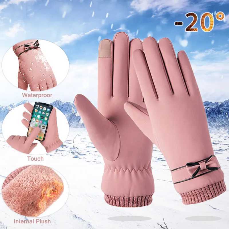 Hot Winter Womens Gs Mens Bicycle Gs Hand Warmer Wool Lining Tube Full Finger Gloves Touch Screen Waterproof W241026