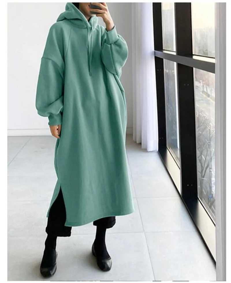 Womens long sleeved sweater autumn loose casual womens warm wool hooded zipper top W241026