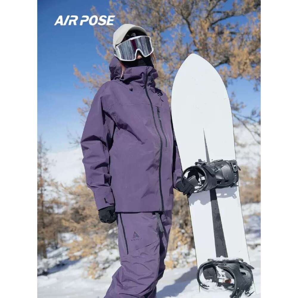 Airpose windproof 3L hard shell ski suit clip overcomes men's and women's long pants waterproof hooded sweatshirt ski warm suit