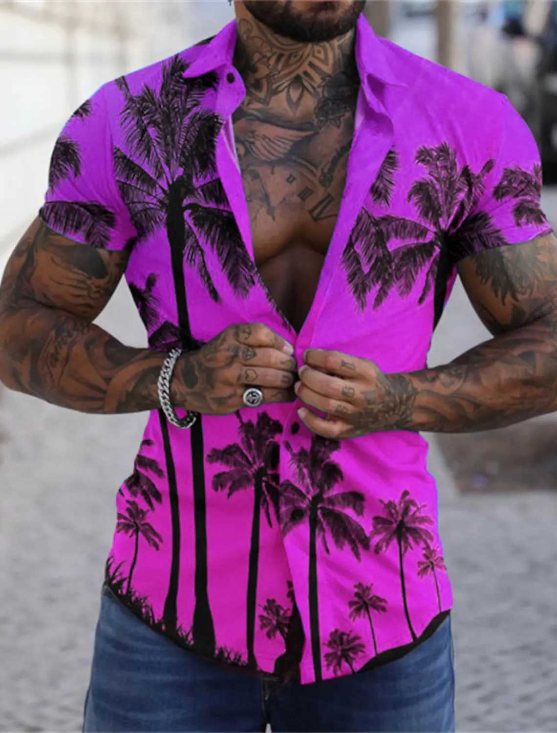 Mens Haian shirt Graphic ha Tr turned city sea 3D printing Strt daily short Slve button clothing Palm Beach Trs Beach W241026