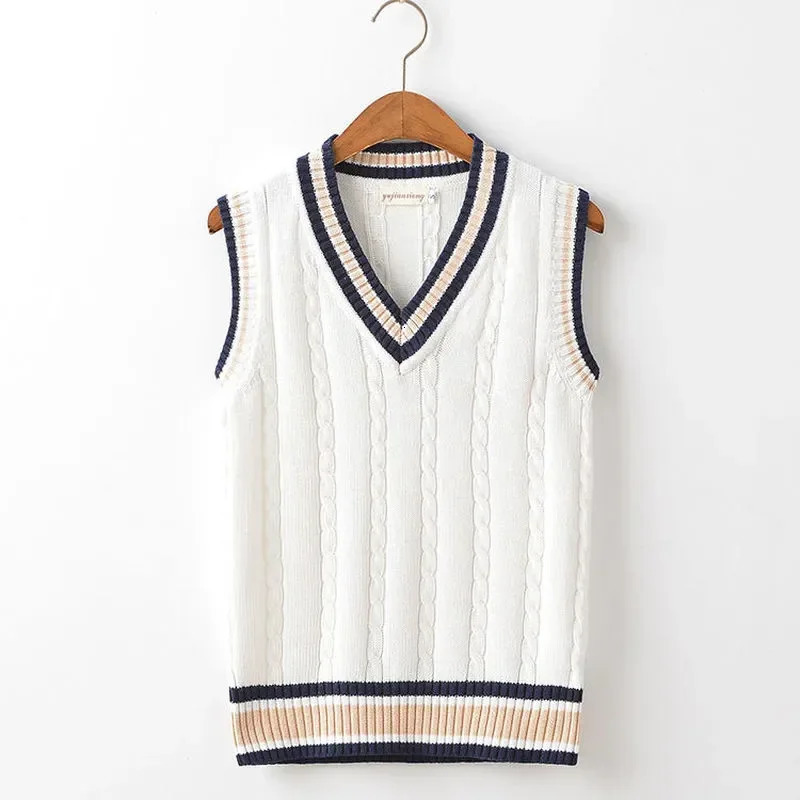 Sweater Vest Men Thicken Vneck Sleeveless Knitted Sweaters Vests Striped Retro Preppystyle Simple Chic Loose Casual Allmatch 241025