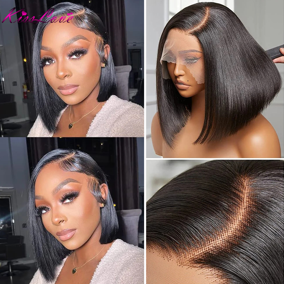 Transparent HD Straight 13x4 Front Human Hair Wigs For Black Women 5x5 Lace Closure Short Bob Wig