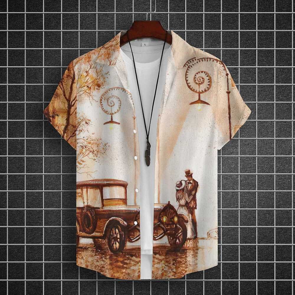 Retro mens motorcycle shirt print Ts car print short Slve top summer mens clothing classic car shirt oversized shirt W241026