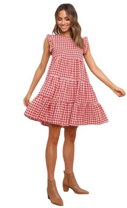 Summer ruffled maternity dress plain weave womens dress O-neck casual loose dress butterfly sleeves short sleeved maternity dress W241026