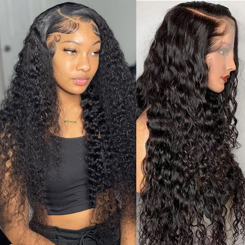 Deep Wave 13x6 Trasparent Lace Front Human for Women Water Curly Pre Plucked with Baby Hair Wet and Wavy Wigs
