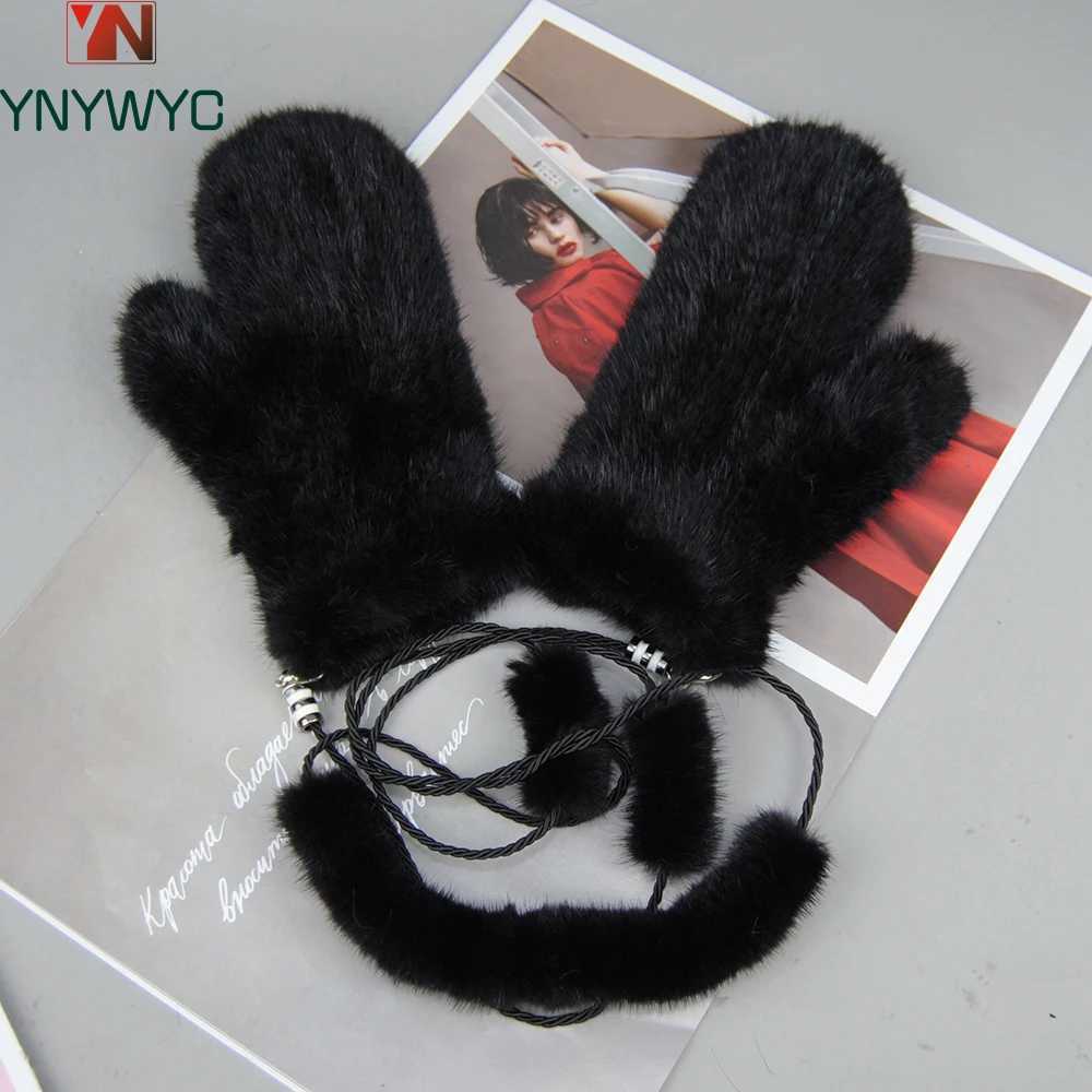 New Fashion Winter Womens Genuine Mink G Girls Knitted Genuine Mink G La Good Elastic Genuine Mink Gloves W241026