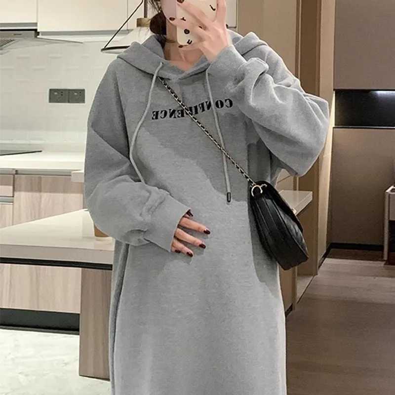 Pregnant Dress Autumn/Winter Pregnant Sweater Hoodie Shoulder Strap Zipper Side Split Pregnant Hoodie Long Sweater W241026