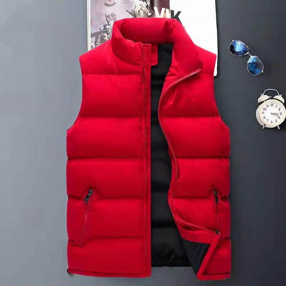 Male Winter Vest Waterresistant Mens Puffer with Stand Collar Zipper Placket for Outdoor Activities in Autumn 241025