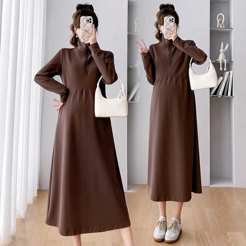 8155# 2023 Autumn Retro Maternity Long Dress Elegant A-line Ultra Thin Maternity Casual Maternity Clothing W241026