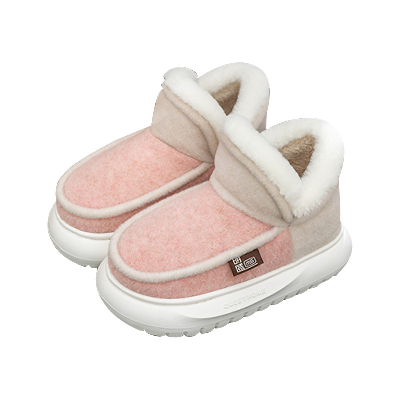 2024 new color blocked all inclusive heel shoes for women, autumn winter, couple's indoor home, thick soled and plush warm cotton slippers 69fc